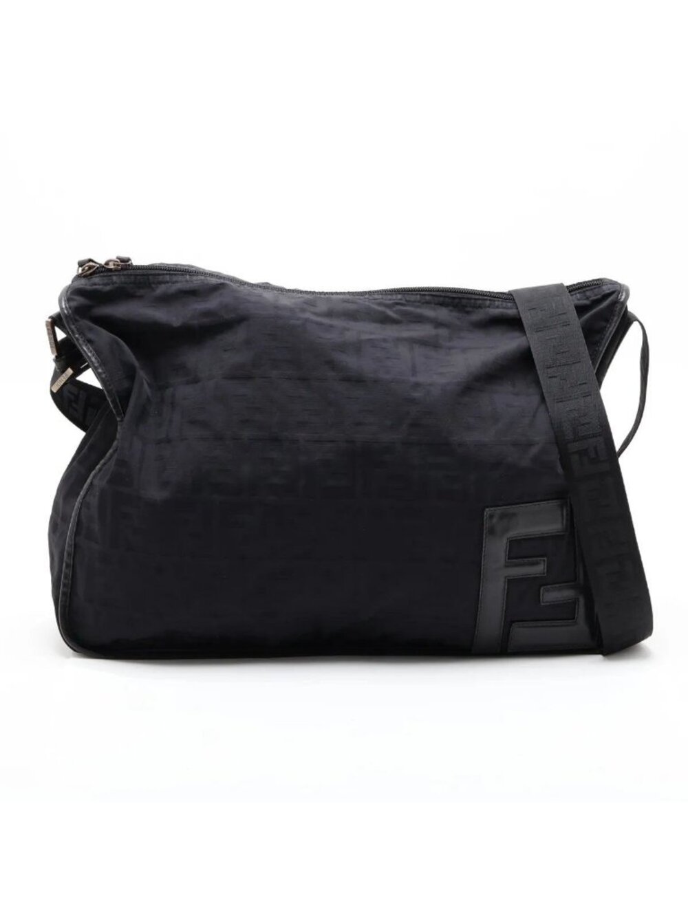 Fendi Zucca FF Logo Leather Nylon Shoulder Bag Crossbody Messenger